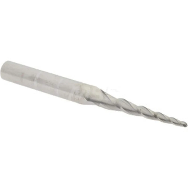 Accupro 3.5 per Side 1/16 Small End Diam 1 LOC 3-Flute Solid Carbide Tapered Ball End Mill Uncoated, 1/4 Shank Diam, ...